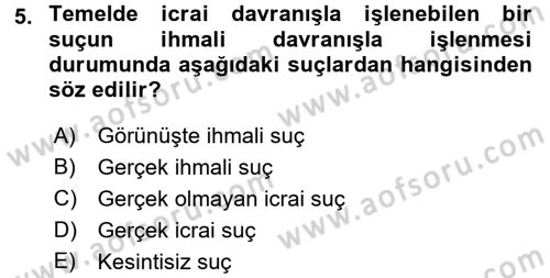 Ceza Hukukuna Giriş Dersi 2017 - 2018 Yılı (Vize) Ara Sınav Soruları 5. Soru