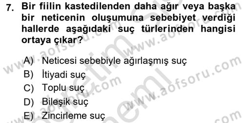 Ceza Hukukuna Giriş Dersi 2017 - 2018 Yılı (Vize) Ara Sınav Soruları 7. Soru