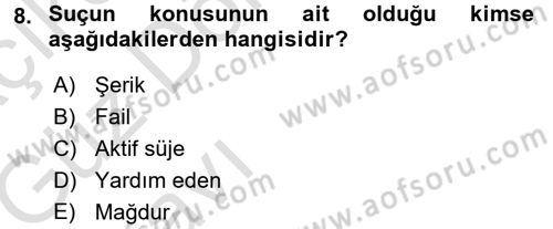 Ceza Hukukuna Giriş Dersi Ara Sınavı Deneme Sınav Soruları 8. Soru