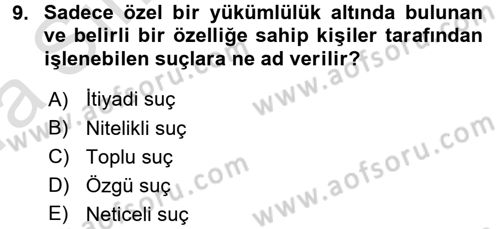 Ceza Hukukuna Giriş Dersi 2017 - 2018 Yılı (Vize) Ara Sınav Soruları 9. Soru