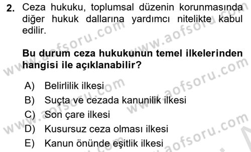Ceza Hukukuna Giriş Dersi 2021 - 2022 Yılı (Final) Dönem Sonu Sınav Soruları 2. Soru