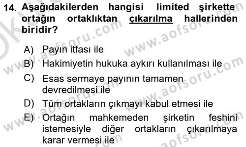 Ticaret Hukukuna Giriş Dersi 2020 - 2021 Yılı Yaz Okulu Sınav Soruları 14. Soru