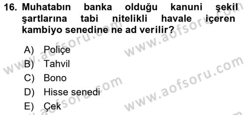 Ticaret Hukukuna Giriş Dersi 2020 - 2021 Yılı Yaz Okulu Sınav Soruları 16. Soru