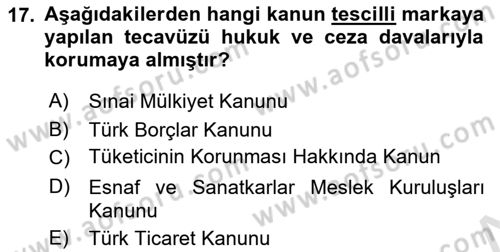 Ticaret Hukukuna Giriş Dersi 2020 - 2021 Yılı Yaz Okulu Sınav Soruları 17. Soru
