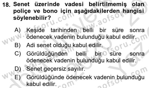 Ticaret Hukukuna Giriş Dersi 2020 - 2021 Yılı Yaz Okulu Sınav Soruları 18. Soru