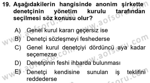 Ticaret Hukukuna Giriş Dersi 2020 - 2021 Yılı Yaz Okulu Sınav Soruları 19. Soru