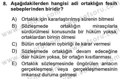 Ticaret Hukukuna Giriş Dersi 2020 - 2021 Yılı Yaz Okulu Sınav Soruları 8. Soru