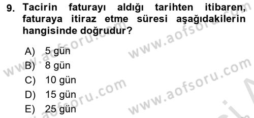Ticaret Hukukuna Giriş Dersi 2020 - 2021 Yılı Yaz Okulu Sınav Soruları 9. Soru