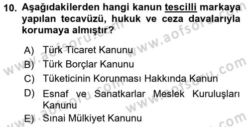 Ticaret Hukukuna Giriş Dersi 2021 - 2022 Yılı (Vize) Ara Sınav Soruları 10. Soru