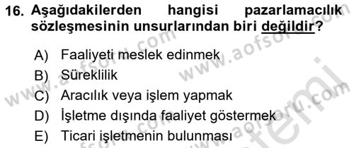 Ticaret Hukukuna Giriş Dersi 2021 - 2022 Yılı (Vize) Ara Sınav Soruları 16. Soru