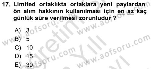 Ticaret Hukukuna Giriş Dersi 2021 - 2022 Yılı (Vize) Ara Sınav Soruları 17. Soru