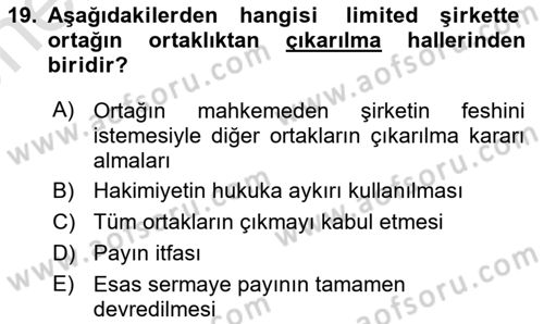 Ticaret Hukukuna Giriş Dersi 2021 - 2022 Yılı (Vize) Ara Sınav Soruları 19. Soru