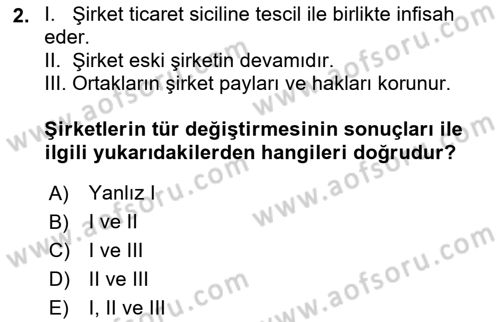 Ticaret Hukukuna Giriş Dersi 2021 - 2022 Yılı (Vize) Ara Sınav Soruları 2. Soru