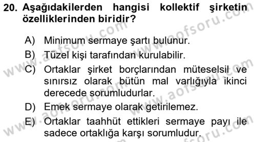 Ticaret Hukukuna Giriş Dersi 2021 - 2022 Yılı (Vize) Ara Sınav Soruları 20. Soru