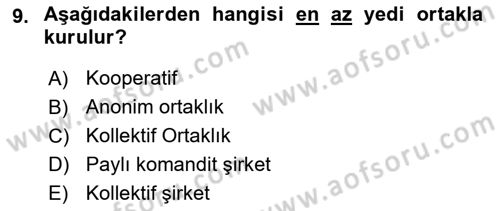 Ticaret Hukukuna Giriş Dersi 2021 - 2022 Yılı (Vize) Ara Sınav Soruları 9. Soru