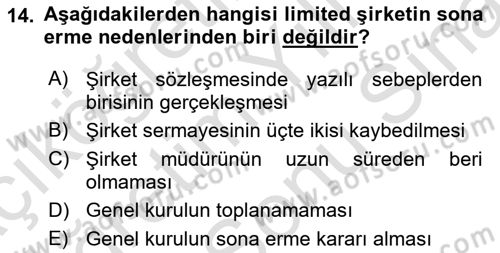 Ticaret Hukukuna Giriş Dersi 2021 - 2022 Yılı (Final) Dönem Sonu Sınav Soruları 14. Soru