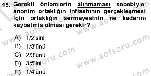 Ticaret Hukukuna Giriş Dersi 2021 - 2022 Yılı (Final) Dönem Sonu Sınav Soruları 15. Soru