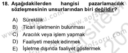 Ticaret Hukukuna Giriş Dersi 2021 - 2022 Yılı (Final) Dönem Sonu Sınav Soruları 18. Soru