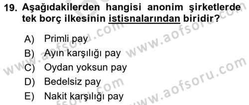 Ticaret Hukukuna Giriş Dersi 2021 - 2022 Yılı (Final) Dönem Sonu Sınav Soruları 19. Soru