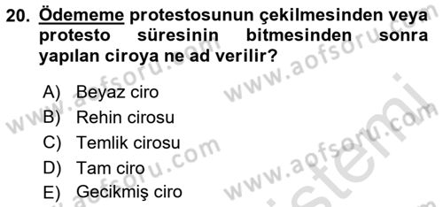 Ticaret Hukukuna Giriş Dersi 2021 - 2022 Yılı (Final) Dönem Sonu Sınav Soruları 20. Soru