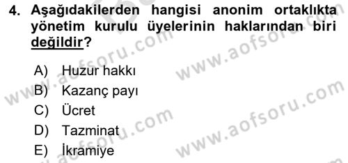 Ticaret Hukukuna Giriş Dersi 2021 - 2022 Yılı (Final) Dönem Sonu Sınav Soruları 4. Soru
