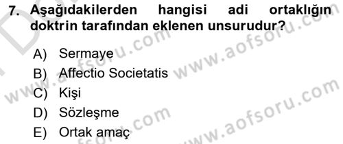 Ticaret Hukukuna Giriş Dersi 2021 - 2022 Yılı (Final) Dönem Sonu Sınav Soruları 7. Soru
