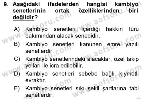 Ticaret Hukukuna Giriş Dersi 2021 - 2022 Yılı (Final) Dönem Sonu Sınav Soruları 9. Soru