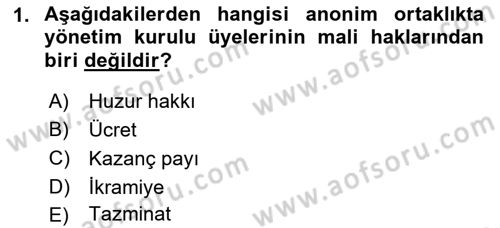 Ticaret Hukukuna Giriş Dersi 2021 - 2022 Yılı Yaz Okulu Sınavı 1. Soru