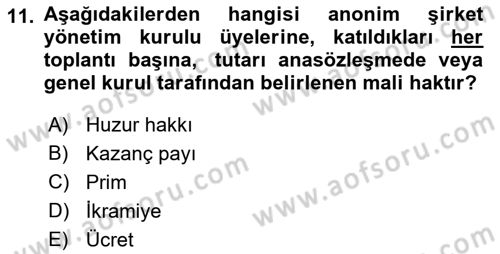 Ticaret Hukukuna Giriş Dersi 2021 - 2022 Yılı Yaz Okulu Sınavı 11. Soru