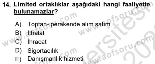 Ticaret Hukukuna Giriş Dersi 2021 - 2022 Yılı Yaz Okulu Sınavı 14. Soru