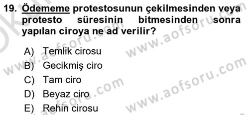 Ticaret Hukukuna Giriş Dersi 2021 - 2022 Yılı Yaz Okulu Sınavı 19. Soru