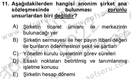 Ticaret Hukukuna Giriş Dersi 2022 - 2023 Yılı Yaz Okulu Sınav Soruları 11. Soru