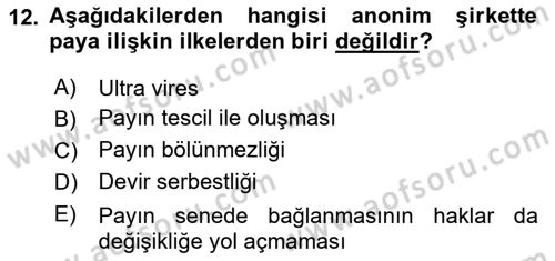 Ticaret Hukukuna Giriş Dersi 2022 - 2023 Yılı Yaz Okulu Sınav Soruları 12. Soru