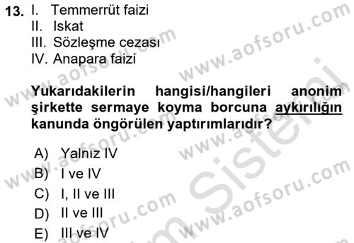 Ticaret Hukukuna Giriş Dersi 2022 - 2023 Yılı Yaz Okulu Sınav Soruları 13. Soru