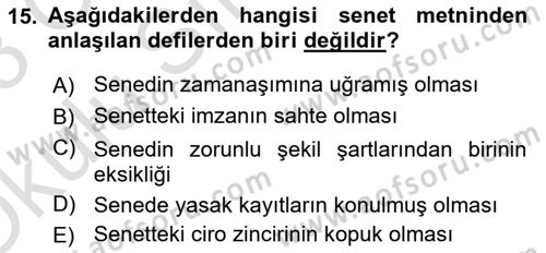 Ticaret Hukukuna Giriş Dersi 2022 - 2023 Yılı Yaz Okulu Sınav Soruları 15. Soru