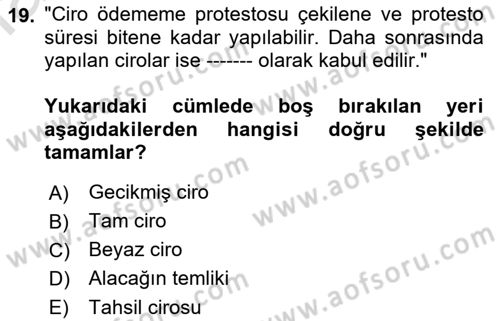 Ticaret Hukukuna Giriş Dersi 2022 - 2023 Yılı Yaz Okulu Sınav Soruları 19. Soru