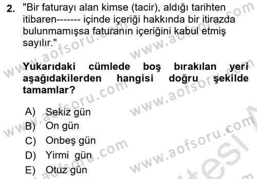 Ticaret Hukukuna Giriş Dersi 2022 - 2023 Yılı Yaz Okulu Sınav Soruları 2. Soru