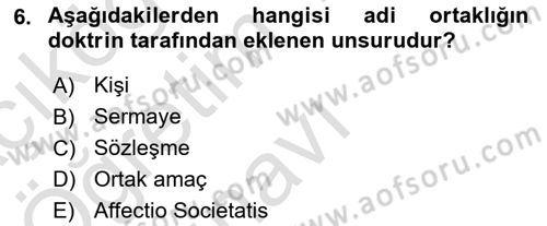 Ticaret Hukukuna Giriş Dersi 2022 - 2023 Yılı Yaz Okulu Sınav Soruları 6. Soru
