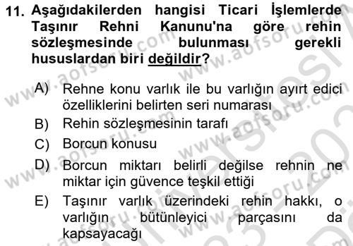 Ticaret Hukukuna Giriş Dersi 2023 - 2024 Yılı (Vize) Ara Sınav Soruları 11. Soru