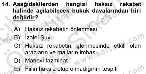 Ticaret Hukukuna Giriş Dersi 2023 - 2024 Yılı (Vize) Ara Sınav Soruları 14. Soru