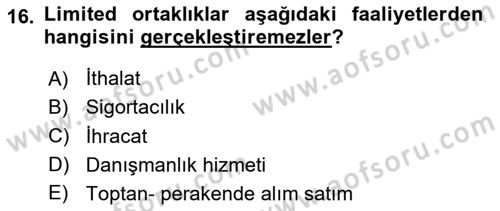 Ticaret Hukukuna Giriş Dersi 2023 - 2024 Yılı (Vize) Ara Sınav Soruları 16. Soru