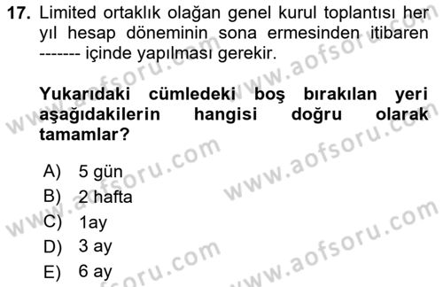 Ticaret Hukukuna Giriş Dersi 2023 - 2024 Yılı (Vize) Ara Sınav Soruları 17. Soru