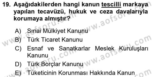 Ticaret Hukukuna Giriş Dersi 2023 - 2024 Yılı (Vize) Ara Sınav Soruları 19. Soru
