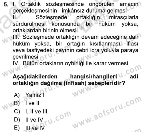 Ticaret Hukukuna Giriş Dersi 2023 - 2024 Yılı (Vize) Ara Sınav Soruları 5. Soru