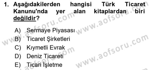 Ticaret Hukukuna Giriş Dersi 2023 - 2024 Yılı (Final) Dönem Sonu Sınavı 1. Soru