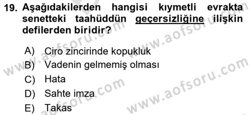 Ticaret Hukukuna Giriş Dersi 2023 - 2024 Yılı (Final) Dönem Sonu Sınavı 19. Soru