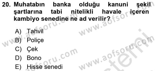 Ticaret Hukukuna Giriş Dersi 2023 - 2024 Yılı (Final) Dönem Sonu Sınavı 20. Soru