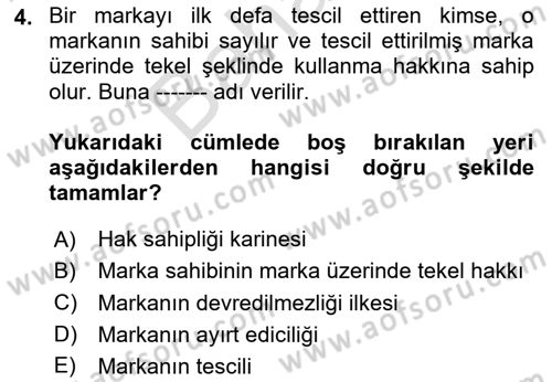 Ticaret Hukukuna Giriş Dersi 2023 - 2024 Yılı (Final) Dönem Sonu Sınav Soruları 4. Soru