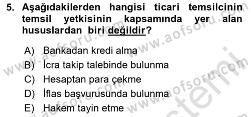 Ticaret Hukukuna Giriş Dersi 2023 - 2024 Yılı (Final) Dönem Sonu Sınavı 5. Soru