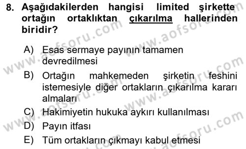 Ticaret Hukukuna Giriş Dersi 2023 - 2024 Yılı (Final) Dönem Sonu Sınavı 8. Soru